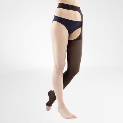 Bauerfeind VenoTrain Soft Thigh High Waist Attachment 20-30 mmHg Compression Socks Open Toe - Special Order Colours – Espresso