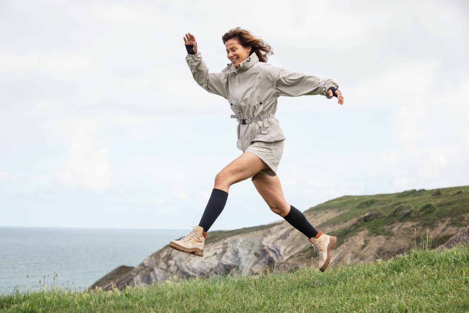 Bauerfeind VenoTrain Impuls compression stockings worn outdoors