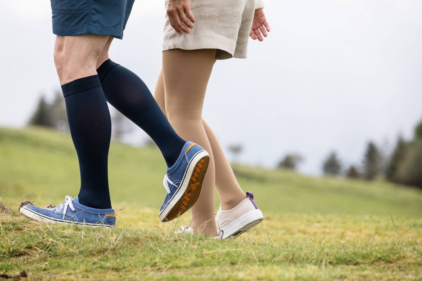 Bauerfeind VenoTrain Impuls compression stockings worn outdoors